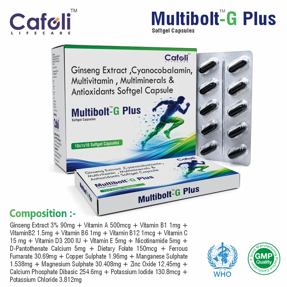Ginseng Extract + Vitamins & Minerals Softgel at the best price in PCD Pharma Franchise for Comprehensive Vitamin and Mineral Supplement.
